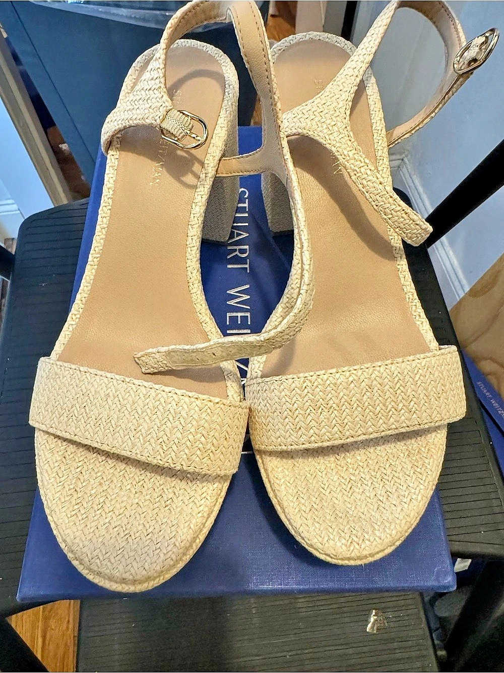 Stuart Weitzman Dayna Platform Sandal Wedges in Beige